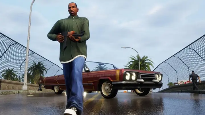 Lowrider na moście w San Andreas Definitive Edition